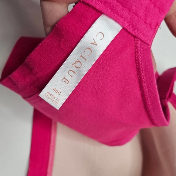 Cacique Lightly Lined No Wire‎ Bra Pink Cotton/Lace 46C Hot Pink Wireless - Picture 7 of 7